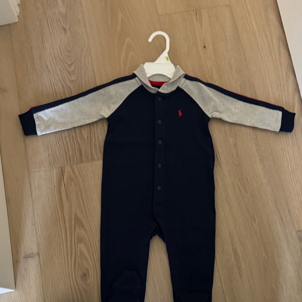 New polo Ralph Lauren Navy and Gray baby boy Footie 9 months